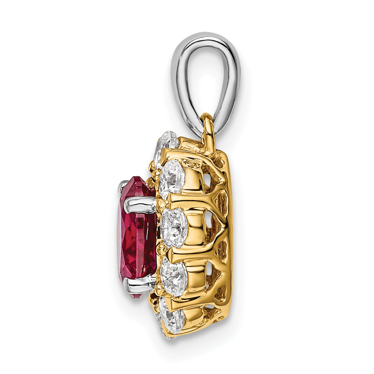 14k Two-Tone 1/2 carat Lab Grown Diamond VS/SI+ G+ and Lab Created Ruby Halo Pendant Secondary image