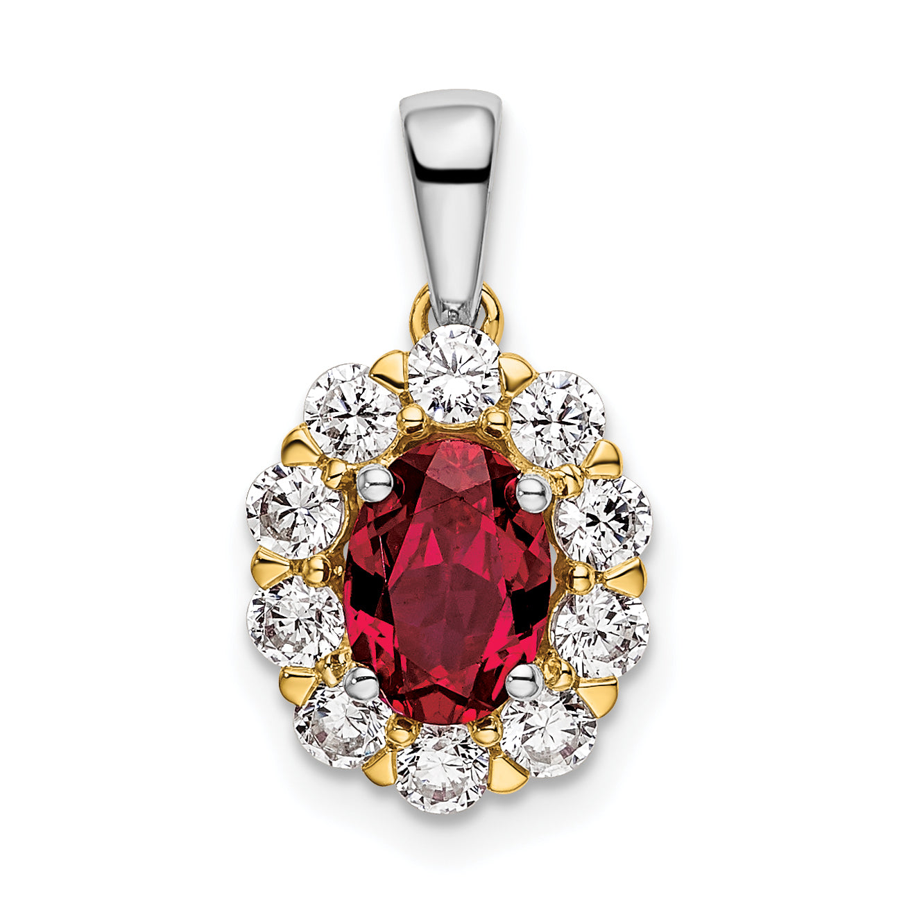 14k Two-Tone 1/2 carat Lab Grown Diamond VS/SI+ G+ and Lab Created Ruby Halo Pendant Main image