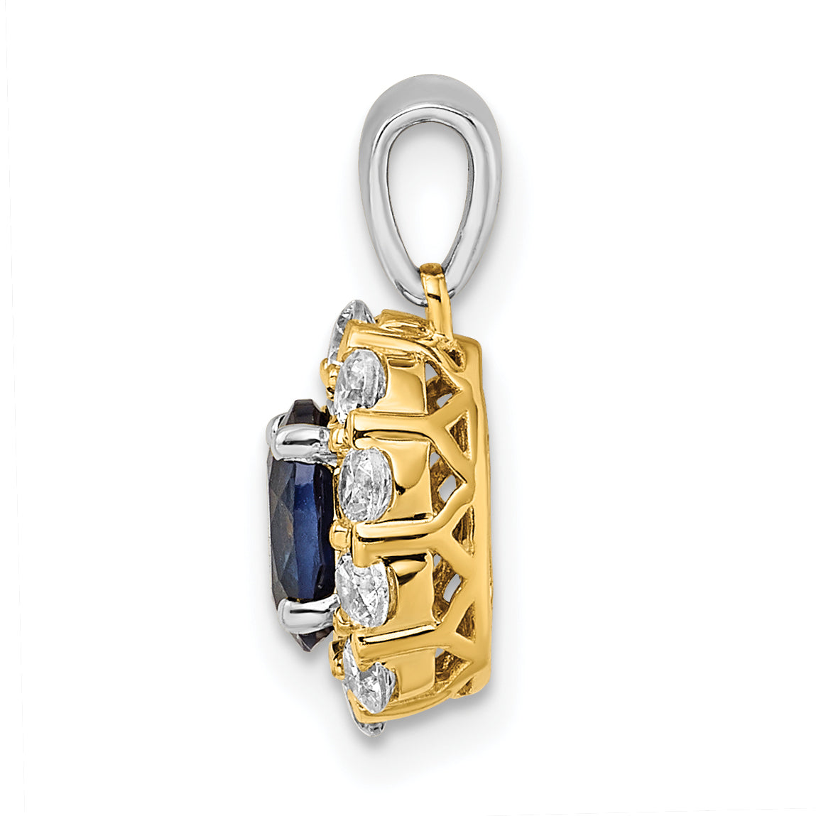 14k Two-Tone 1/2 carat Lab Grown Diamond VS/SI+ G+ and Lab Created Blue Sapphire Halo Pendant Secondary image