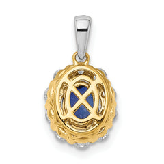 14k Two-Tone 1/2 carat Lab Grown Diamond VS/SI+ G+ and Lab Created Blue Sapphire Halo Pendant