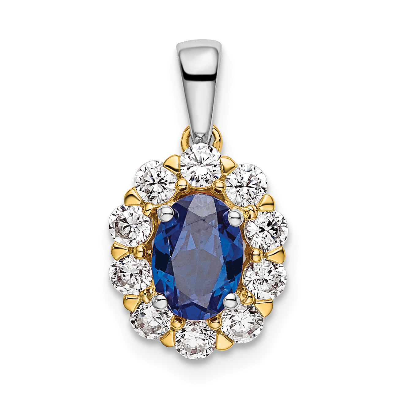 14k Two-Tone 1/2 carat Lab Grown Diamond VS/SI+ G+ and Lab Created Blue Sapphire Halo Pendant Main image