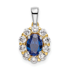 14k Two-Tone 1/2 carat Lab Grown Diamond VS/SI+ G+ and Lab Created Blue Sapphire Halo Pendant