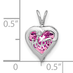 14k White Gold Creat. Pink Sapphire/Diamond MOM Heart Pendant
