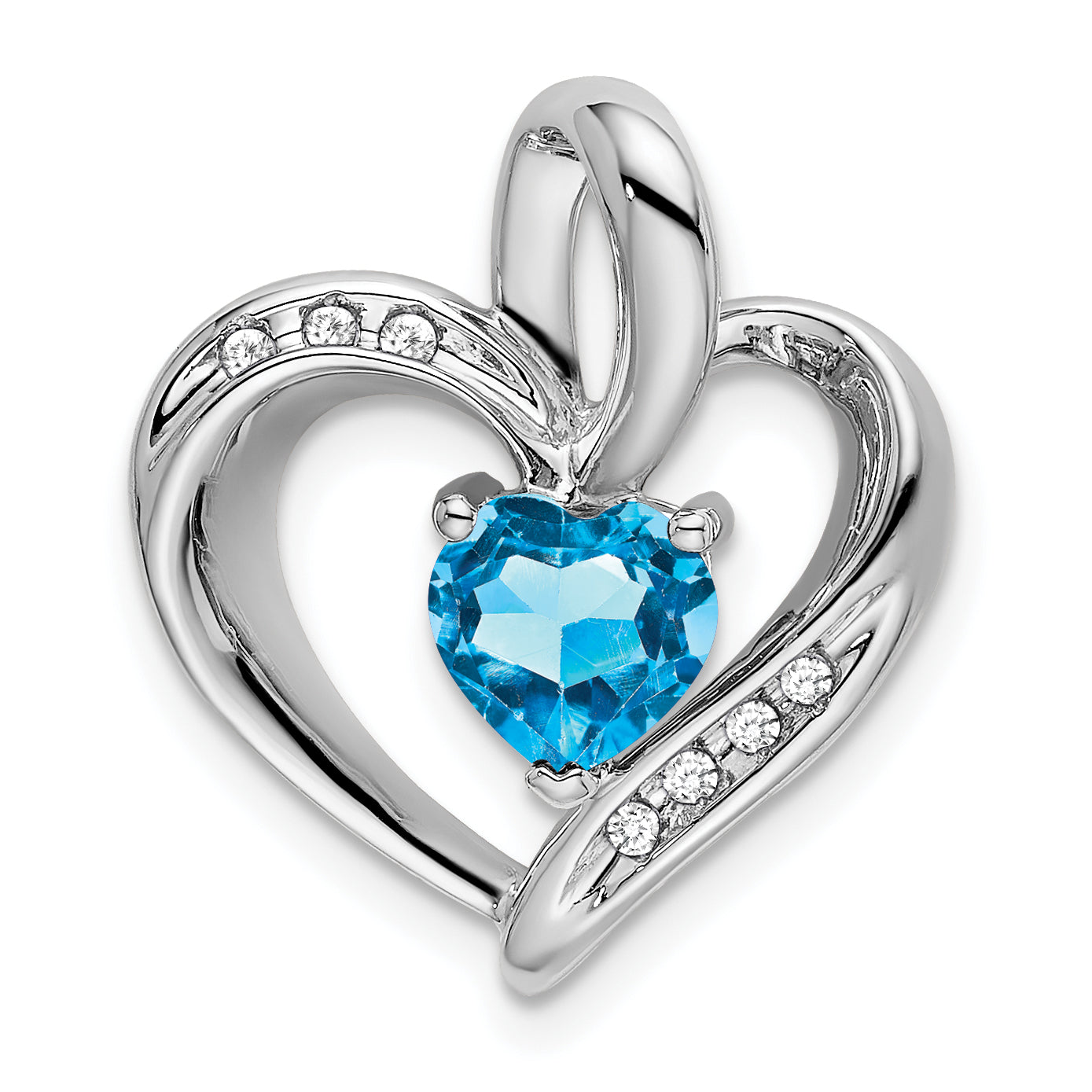 10k White Gold Blue Topaz and Diamond Heart Pendant Main image