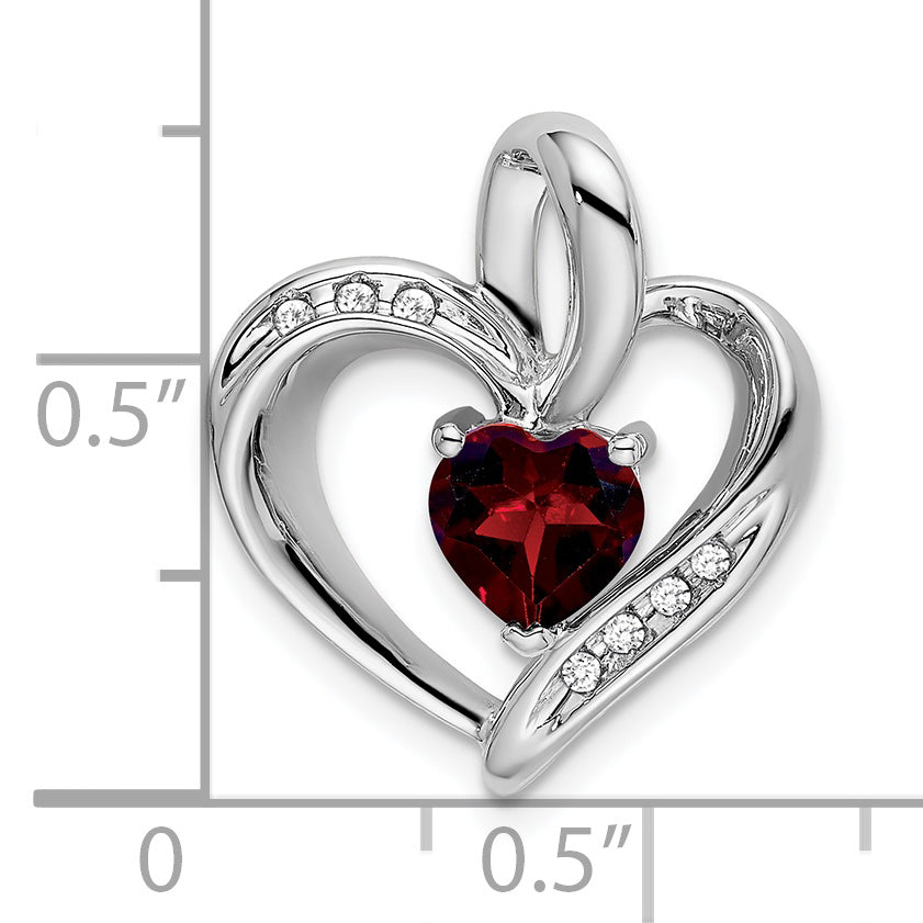 10k White Gold Garnet and Diamond Heart Pendant
