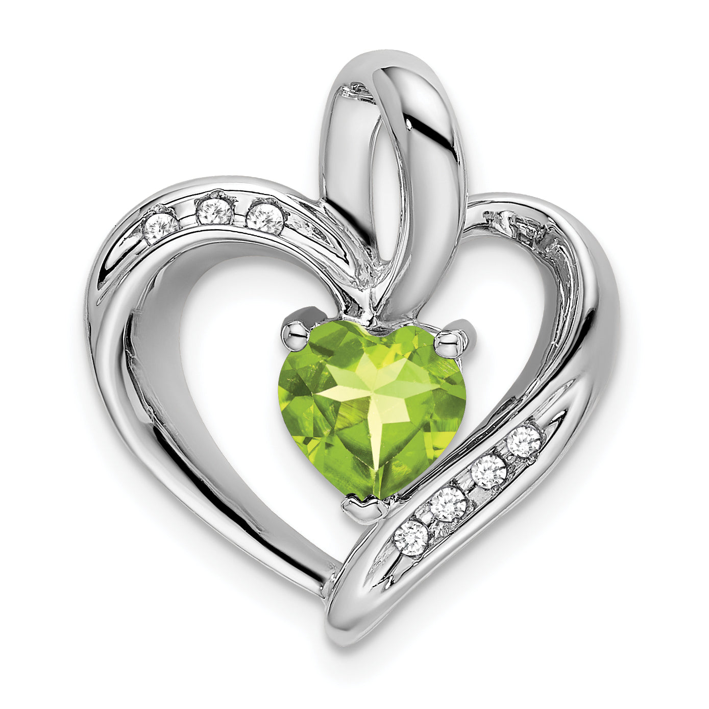 10k White Gold Peridot and Diamond Heart Pendant Main image