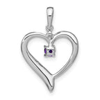 14k White Gold Amethyst and Diamond Heart Pendant