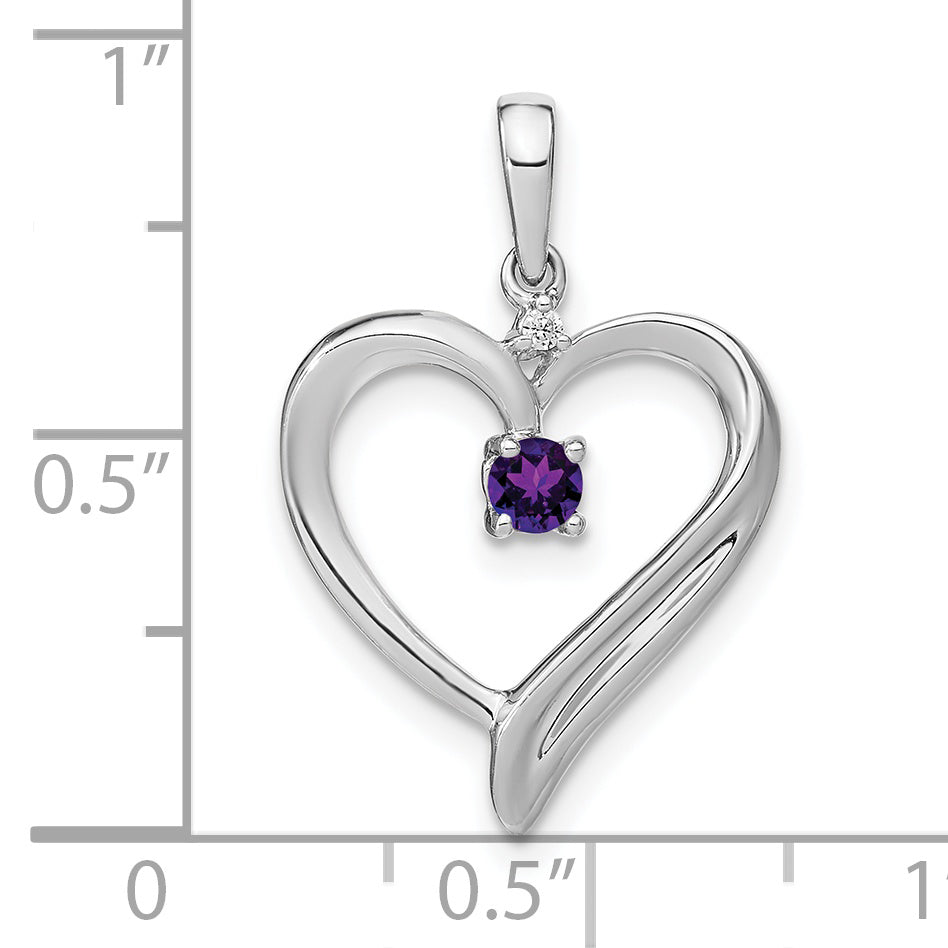 14k White Gold Amethyst and Diamond Heart Pendant
