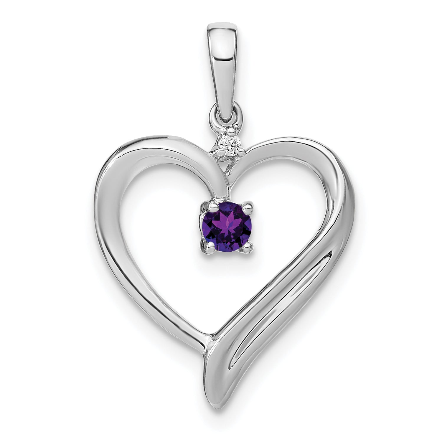 14k White Gold Amethyst and Diamond Heart Pendant Main image