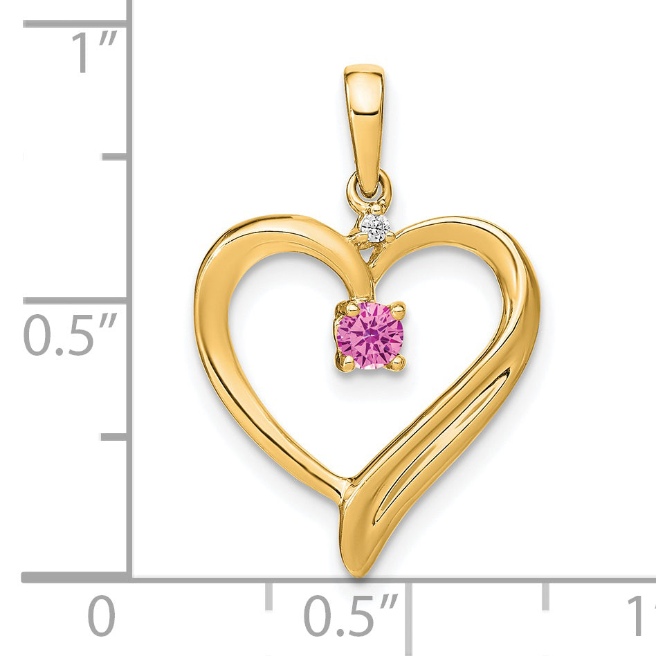 14k Created Pink Sapphire and Diamond Heart Pendant