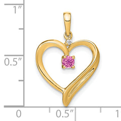 14k Created Pink Sapphire and Diamond Heart Pendant