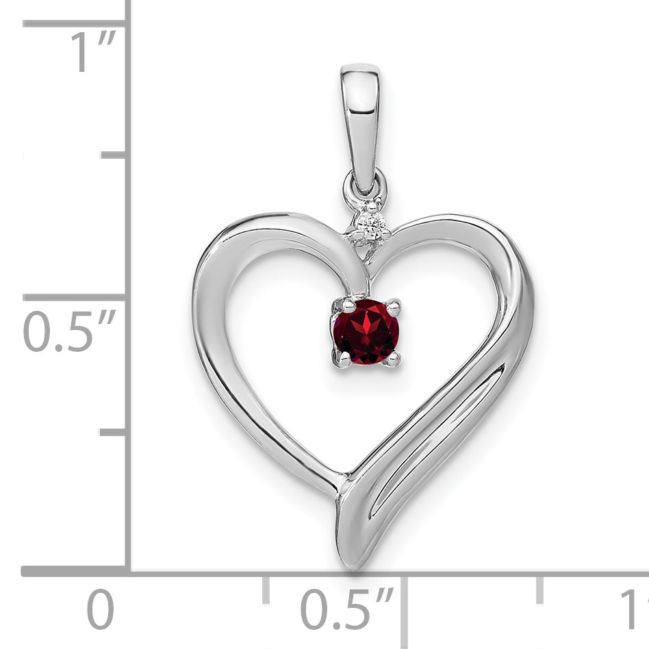14k White Gold Garnet and Diamond Heart Pendant