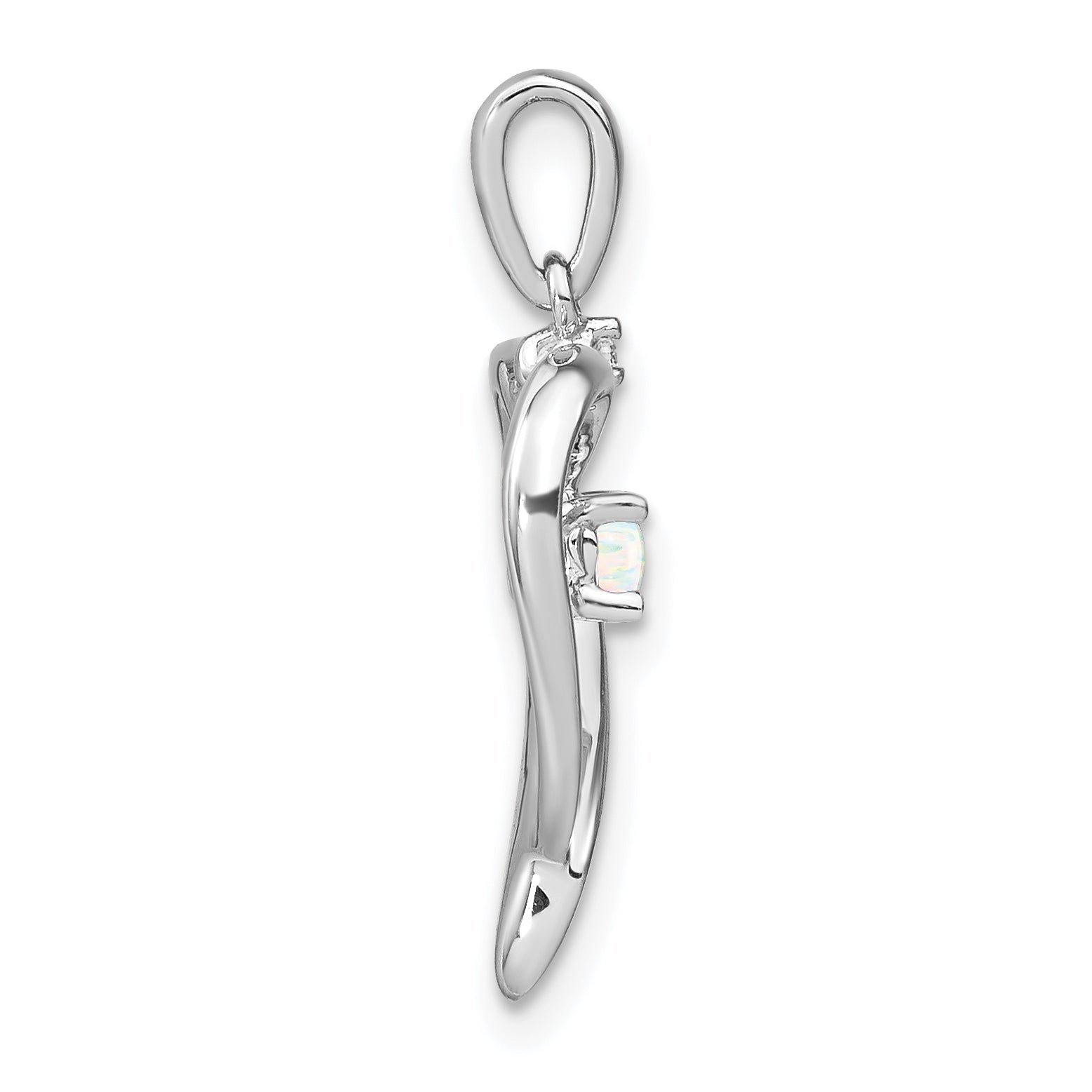 14k White Gold Created Opal and Diamond Heart Pendant Secondary image