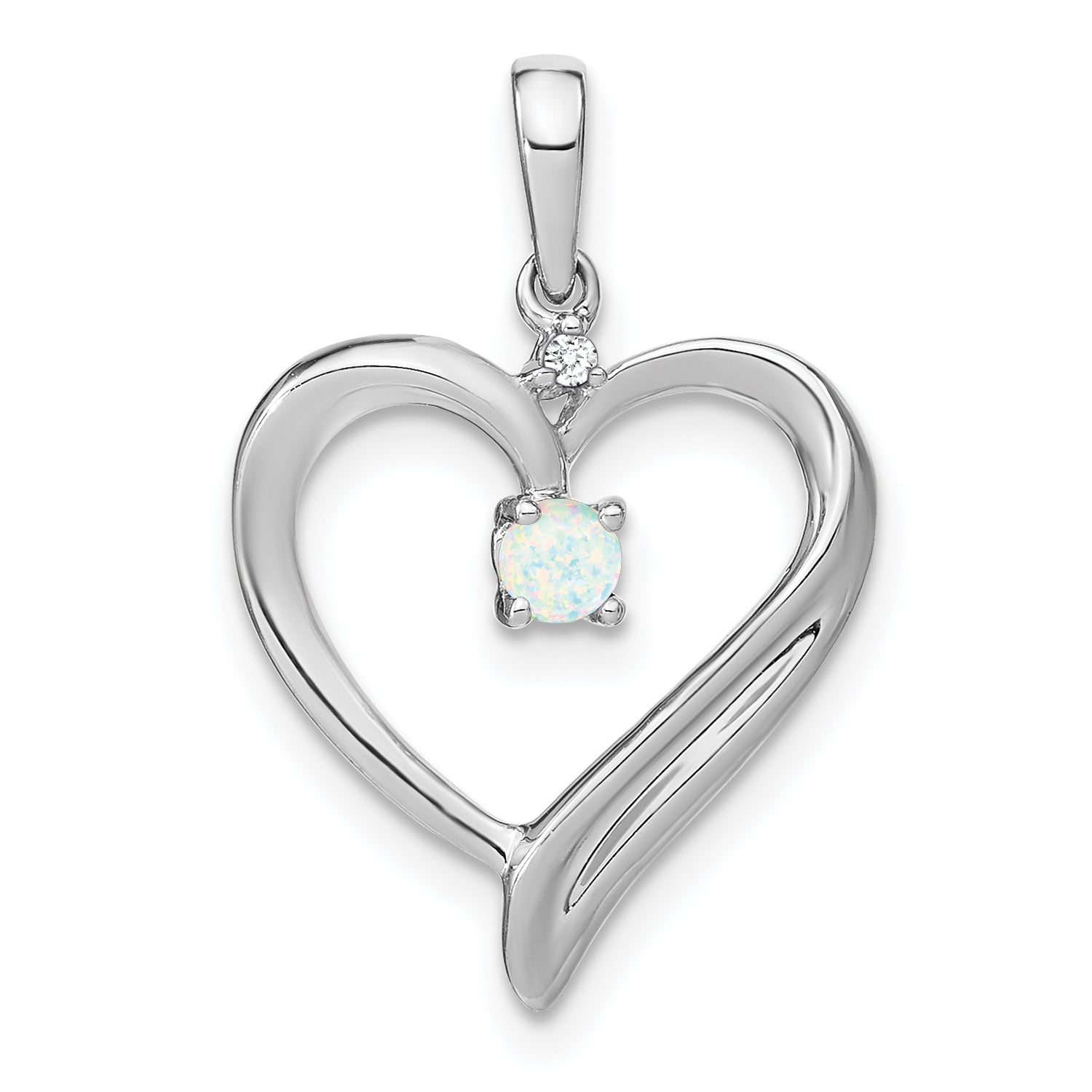 14k White Gold Created Opal and Diamond Heart Pendant Main image
