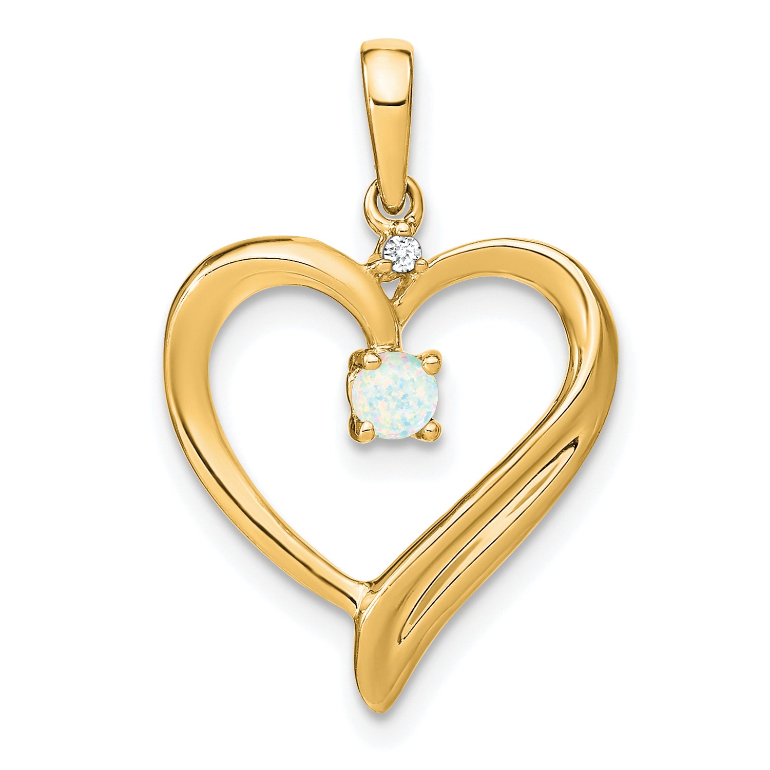 14k Created Opal and Diamond Heart Pendant Main image