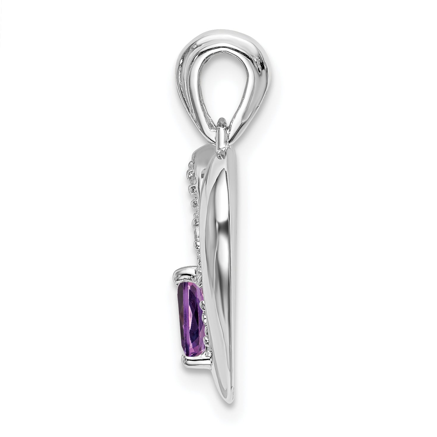 14k White Gold Amethyst and Diamond Heart Pendant Secondary image