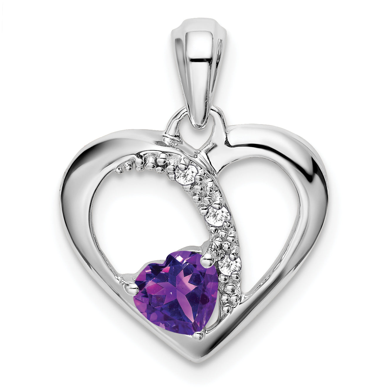 14k White Gold Amethyst and Diamond Heart Pendant Main image