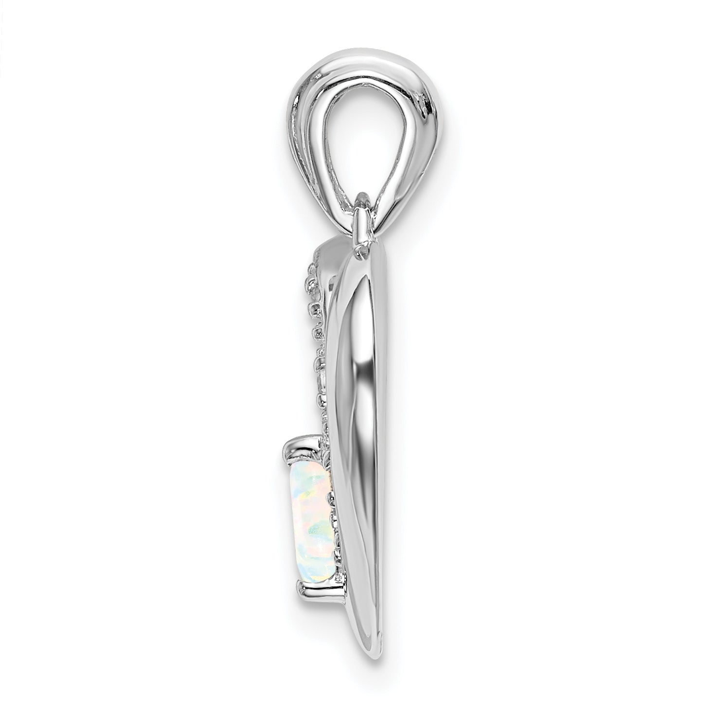 14k White Gold Created Opal and Diamond Heart Pendant Secondary image