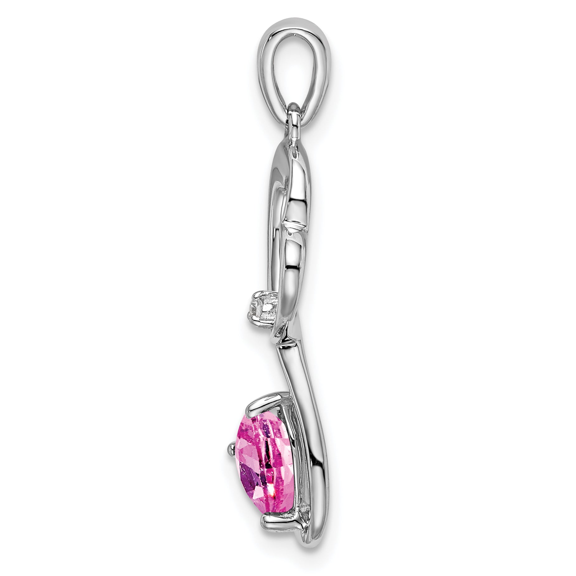 14k White Gold Created Pink Sapphire and Diamond Heart Pendant Secondary image