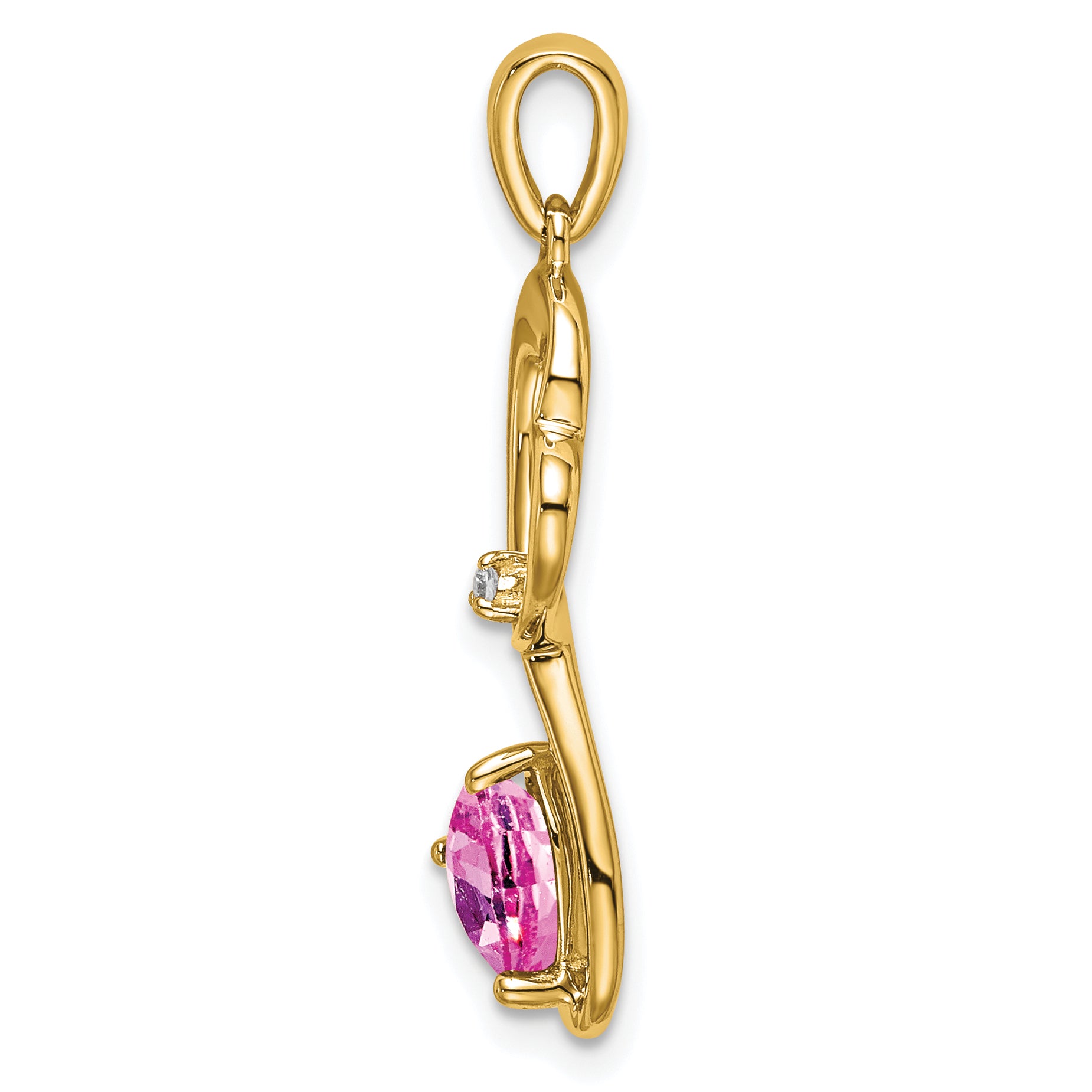 14k Created Pink Sapphire and Diamond Heart Pendant Secondary image