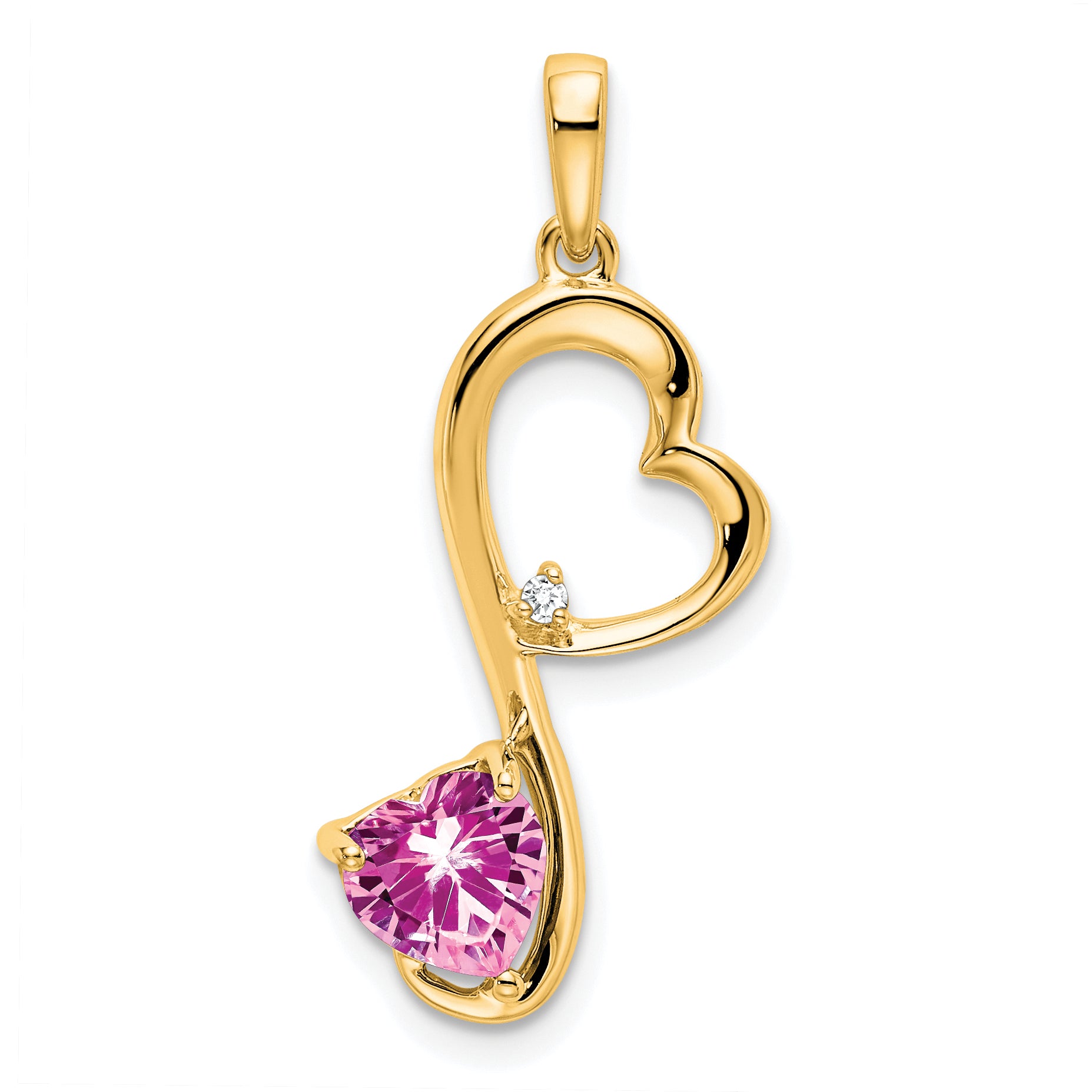 14k Created Pink Sapphire and Diamond Heart Pendant Main image