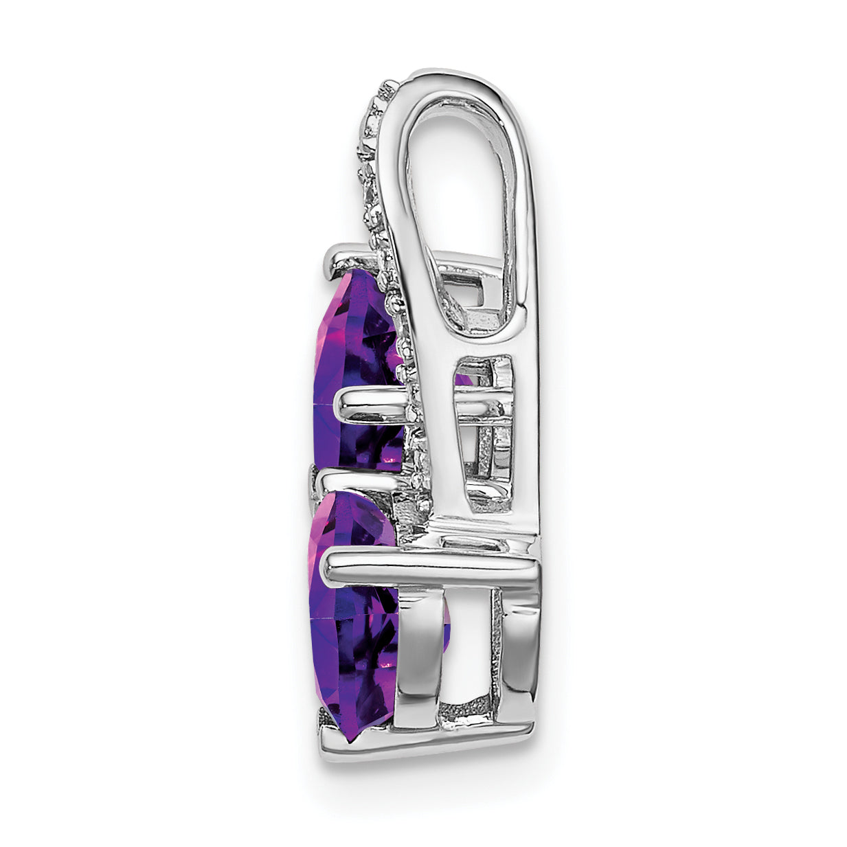 14k White Gold Amethyst and Diamond 2-Heart Pendant Secondary image