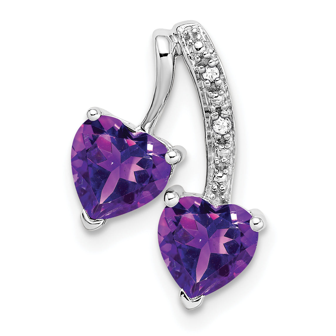 14k White Gold Amethyst and Diamond 2-Heart Pendant Main image
