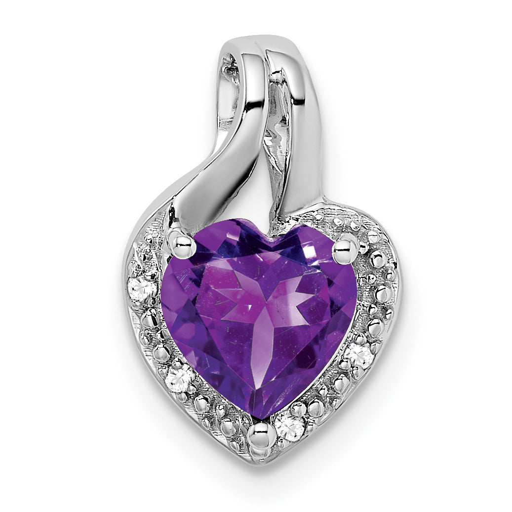 14k White Gold Amethyst and Diamond Heart Pendant Main image