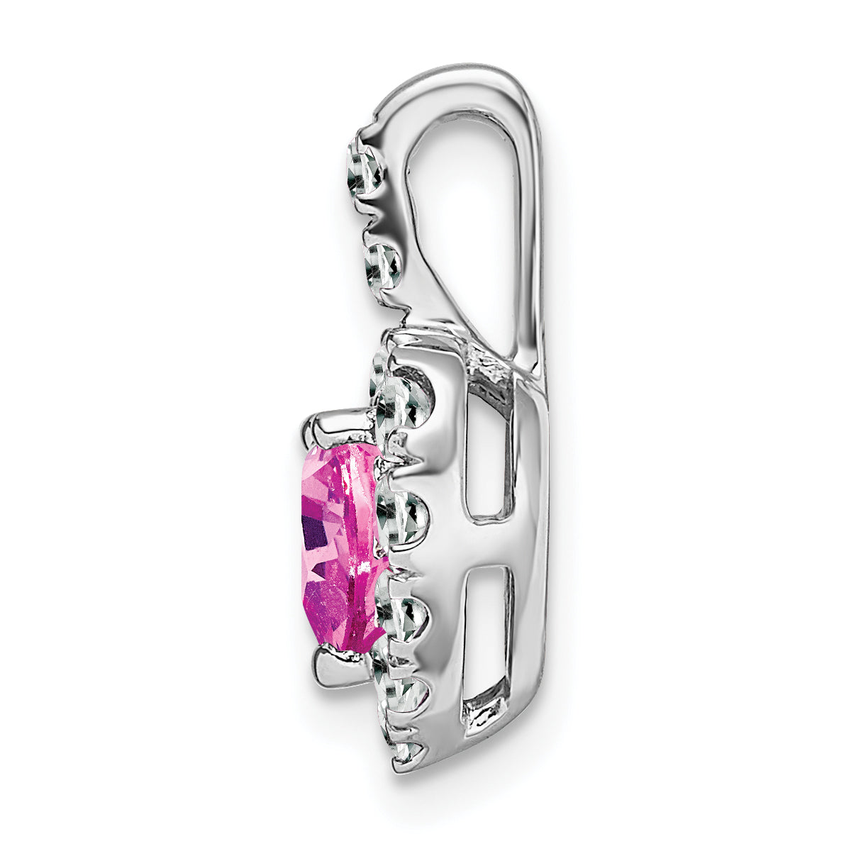 14k White Gold Creat. Pink Sapphire/White Topaz Halo Heart Pendant Secondary image