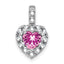 14k White Gold Creat. Pink Sapphire/White Topaz Halo Heart Pendant