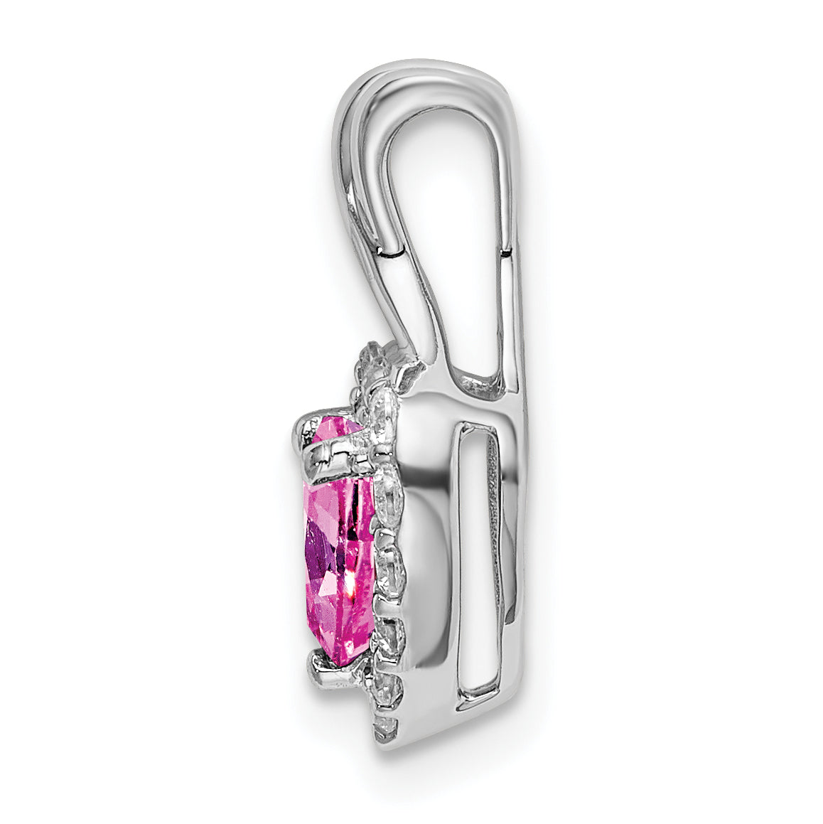 14k White Gold 1/5 carat Lab Grown Diamond VS/SI+ G+ and Lab Created Pink Sapphire Complete Fashion Heart Pendant Secondary image