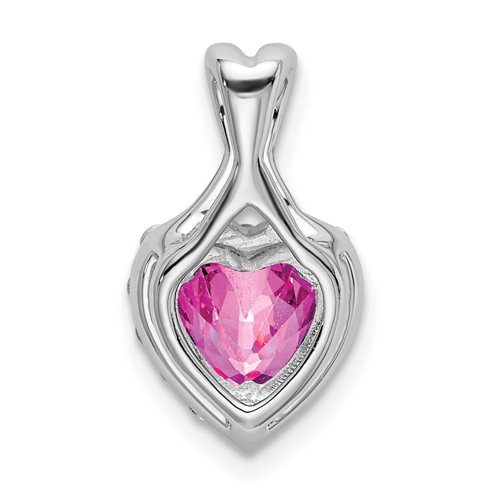 14k White Gold 1/5 carat Lab Grown Diamond VS/SI+ G+ and Lab Created Pink Sapphire Complete Fashion Heart Pendant
