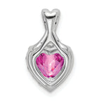 14k White Gold 1/5 carat Lab Grown Diamond VS/SI+ G+ and Lab Created Pink Sapphire Complete Fashion Heart Pendant