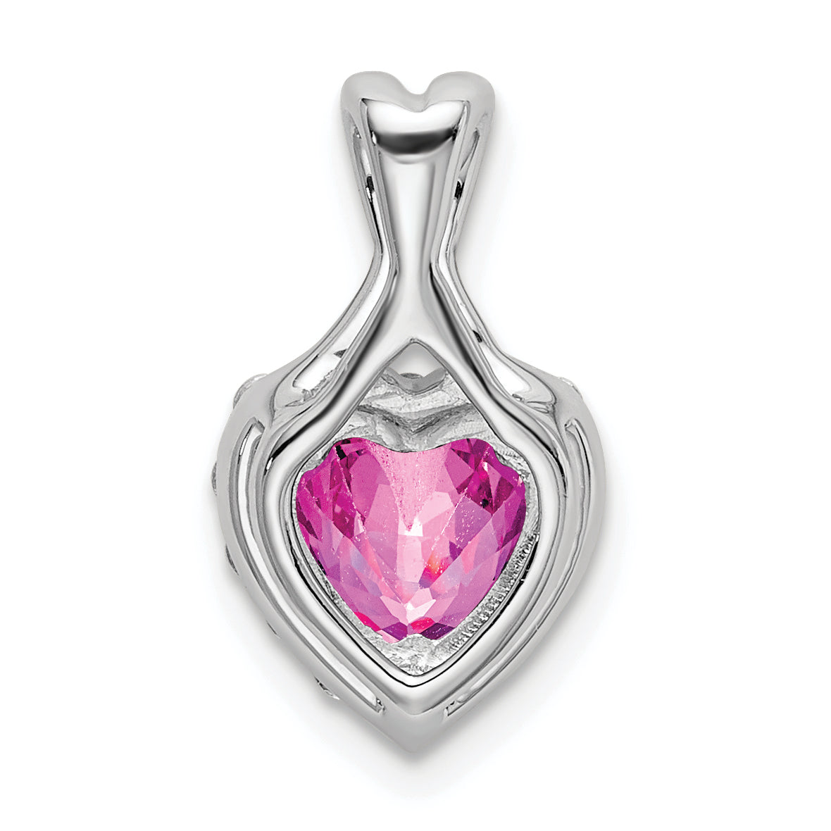 14k White Gold 1/5 carat Lab Grown Diamond VS/SI+ G+ and Lab Created Pink Sapphire Complete Fashion Heart Pendant