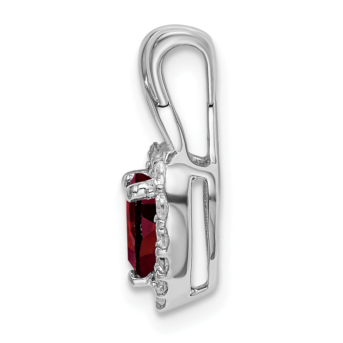 14k White Gold Garnet and Diamond Halo Heart Pendant Secondary image