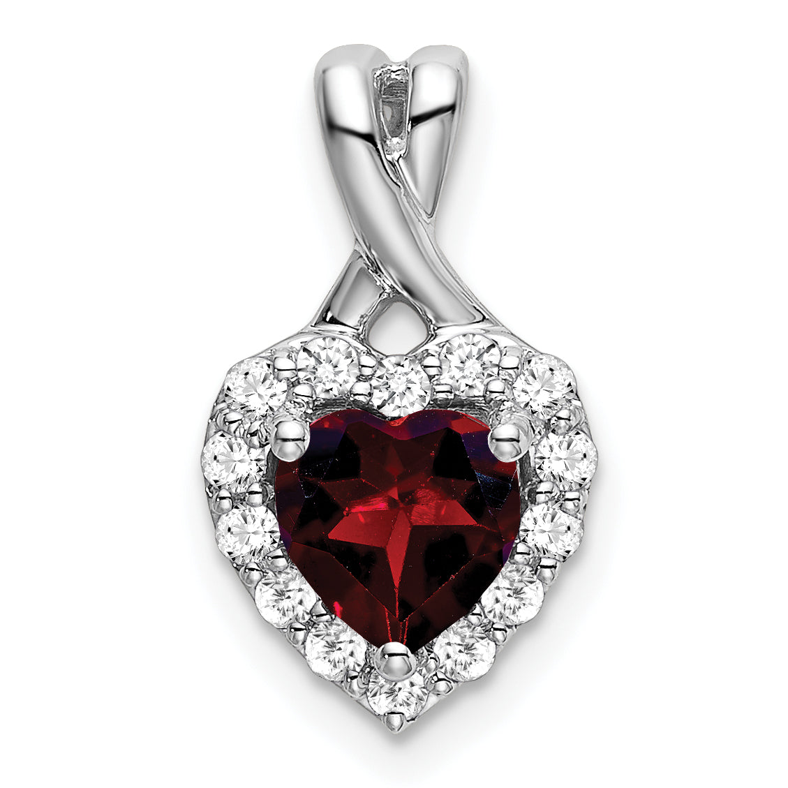 14k White Gold Garnet and Diamond Halo Heart Pendant Main image