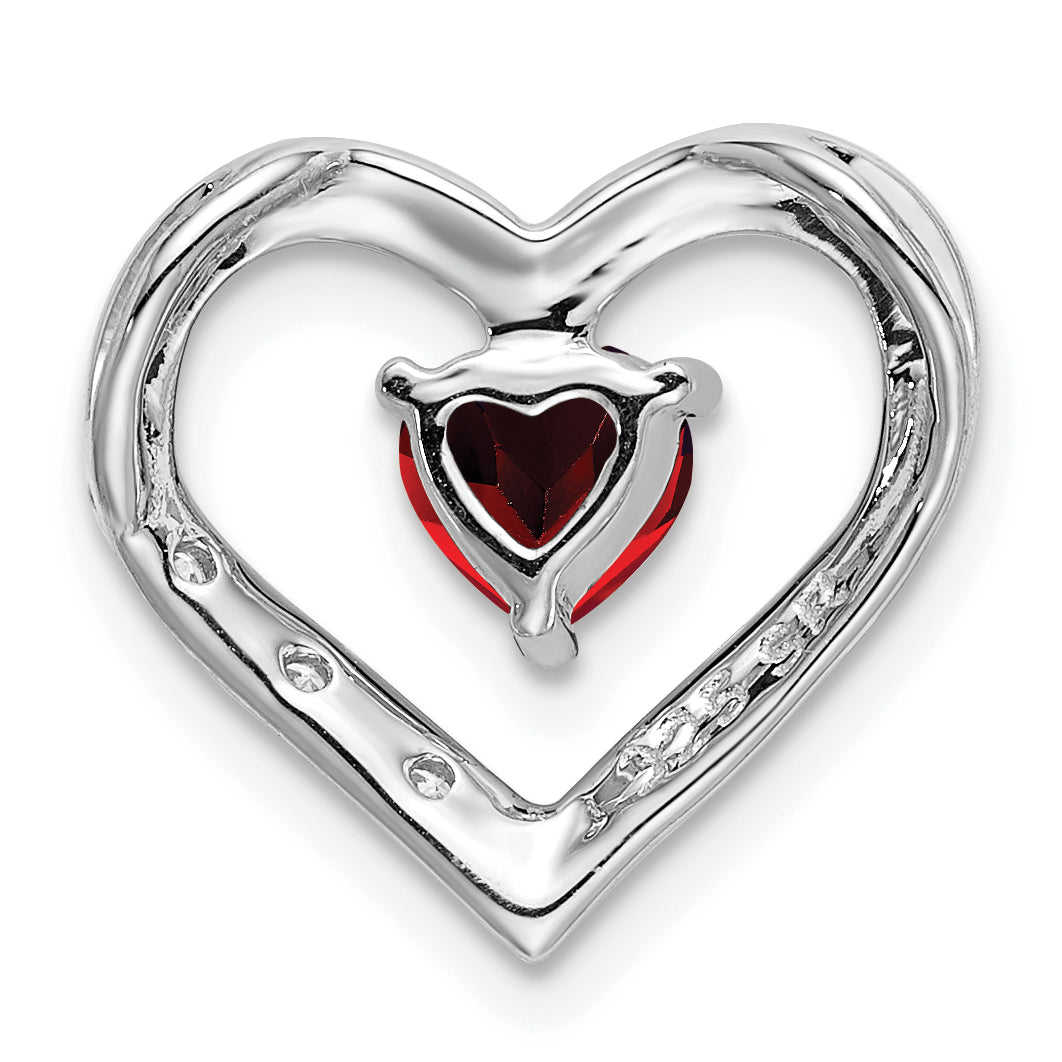 14k White Gold Garnet and Diamond Heart Pendant