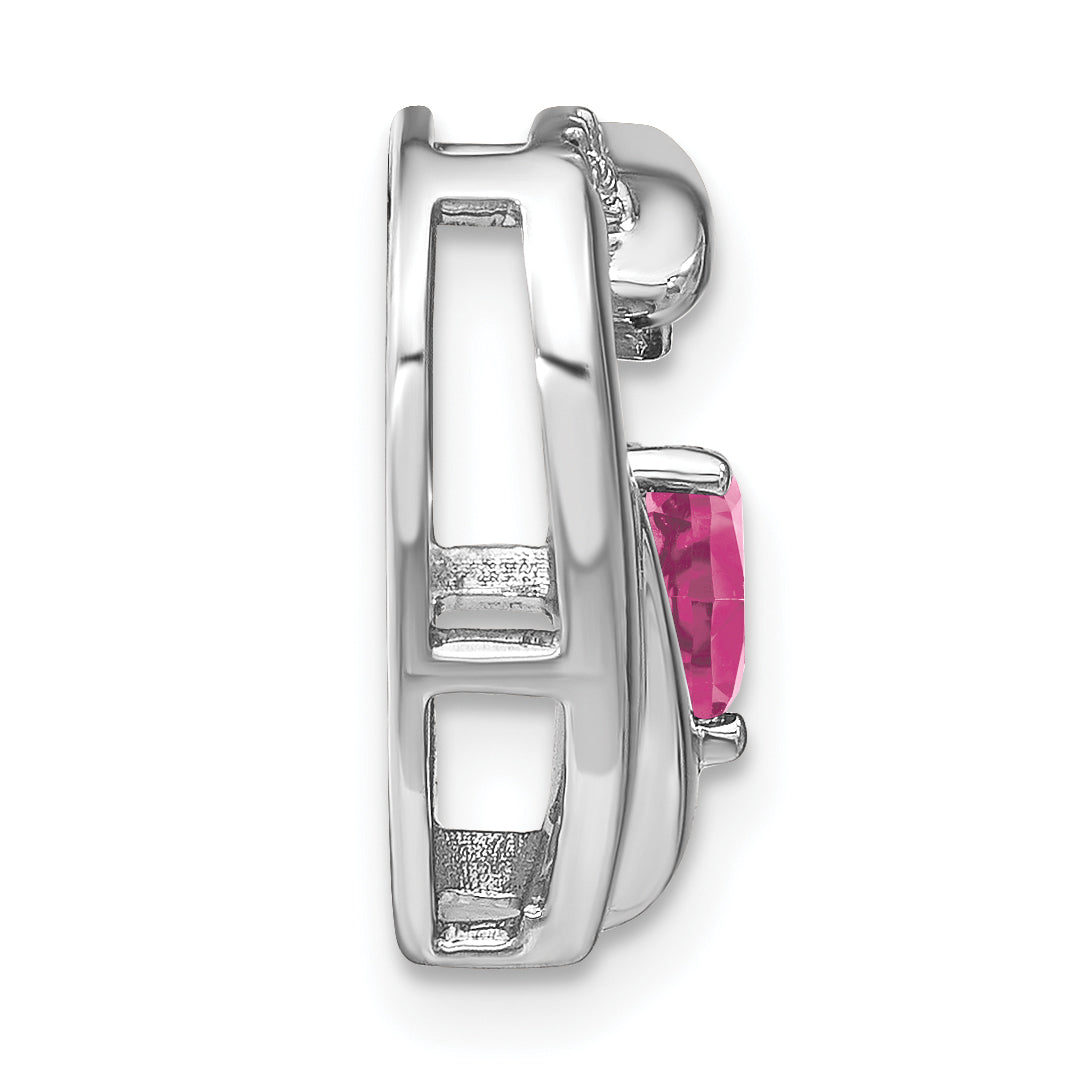 Sterling Silver Rhod-plated Created Pink Sapphire/Diamond Pendant Secondary image