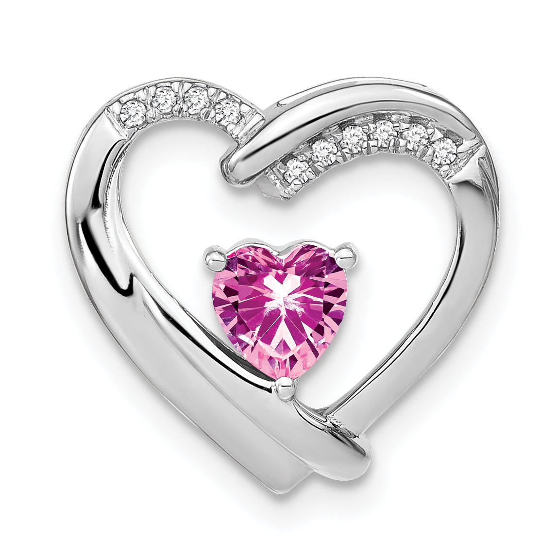 Sterling Silver Rhod-plated Created Pink Sapphire/Diamond Pendant Main image