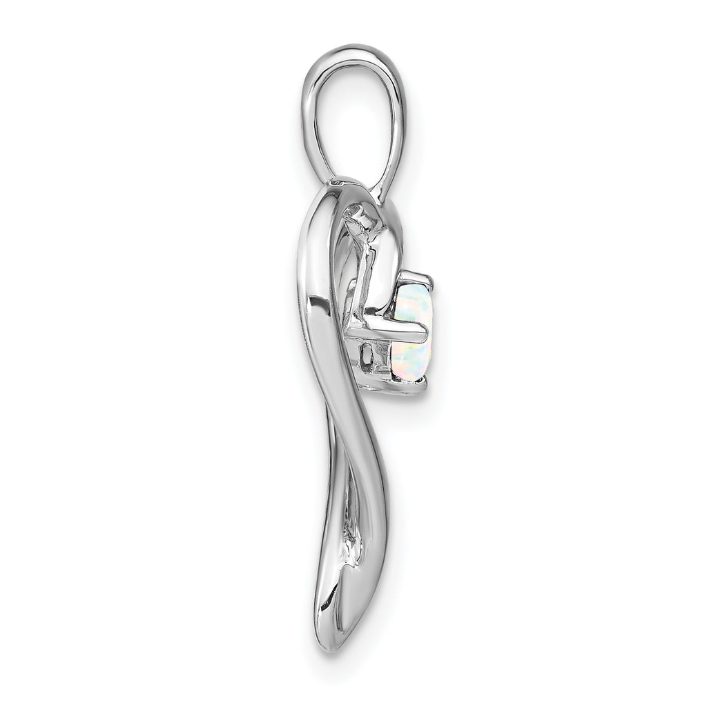 14k White Gold Created Opal Heart Pendant