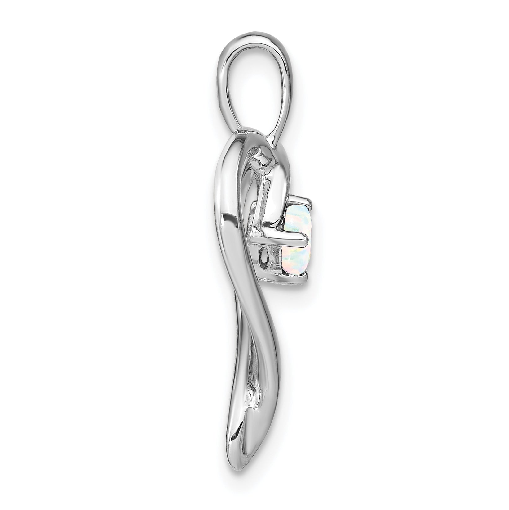 14k White Gold Created Opal Heart Pendant
