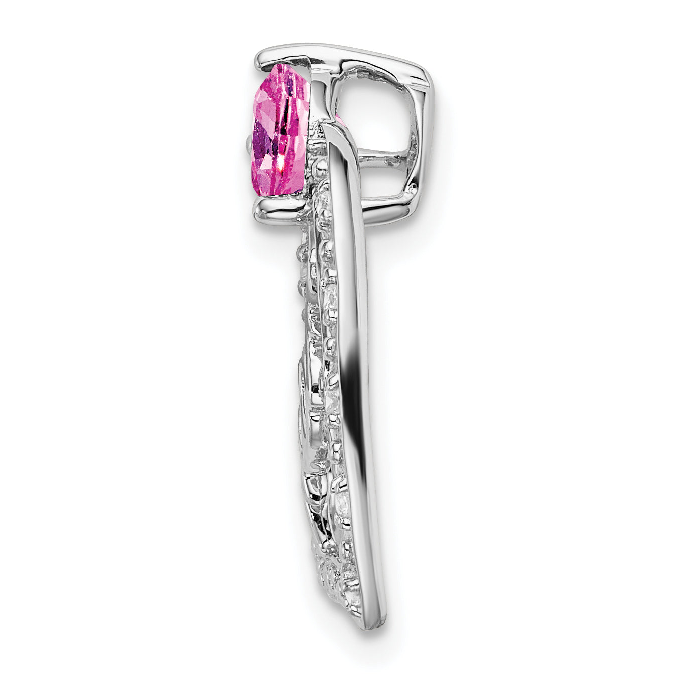 14k White Gold Created Pink Sapphire/Diamond MOM Heart Pendant Secondary image