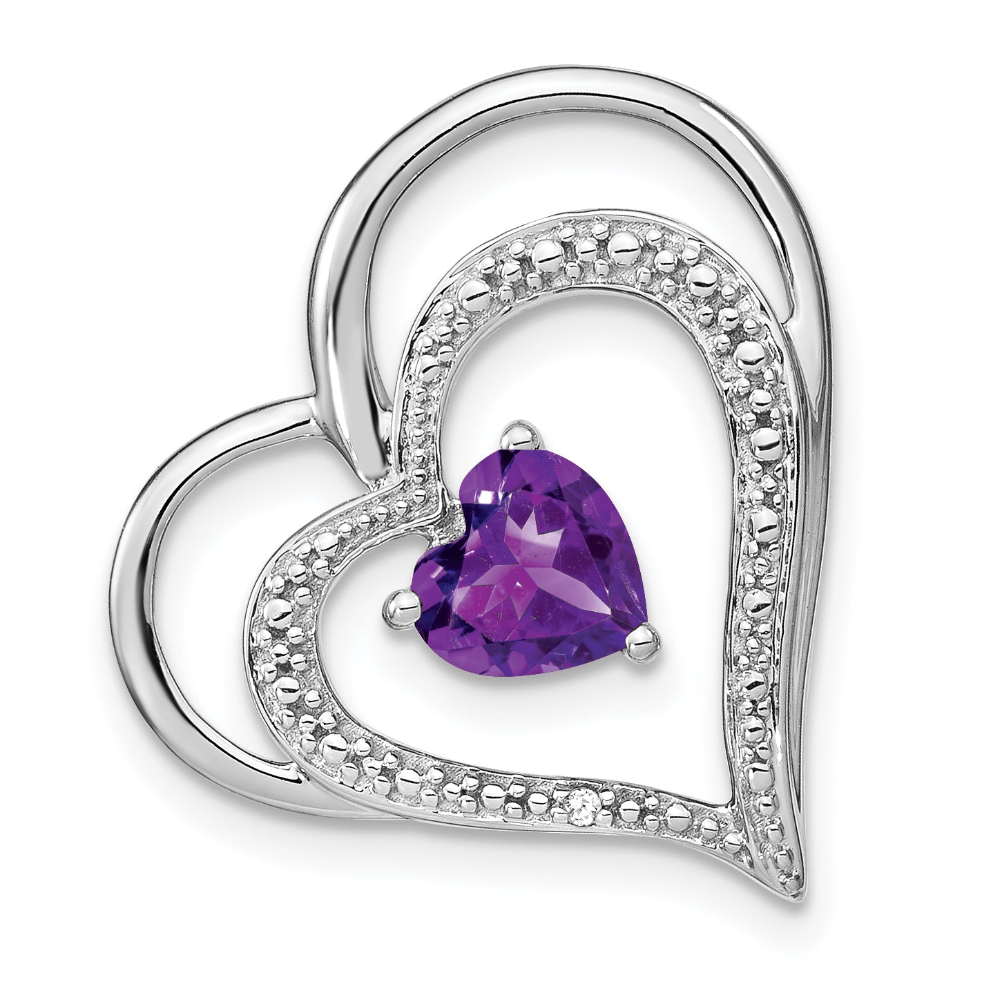 14k White Gold Amethyst and Diamond Heart Chain Slide Main image
