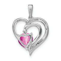Sterling Silver Rhod-plated Created Pink Sapphire/Diamond Pendant