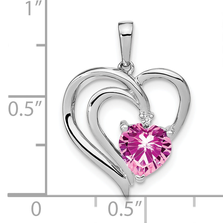 Sterling Silver Rhod-plated Created Pink Sapphire/Diamond Pendant
