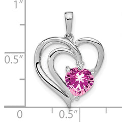 Sterling Silver Rhod-plated Created Pink Sapphire/Diamond Pendant