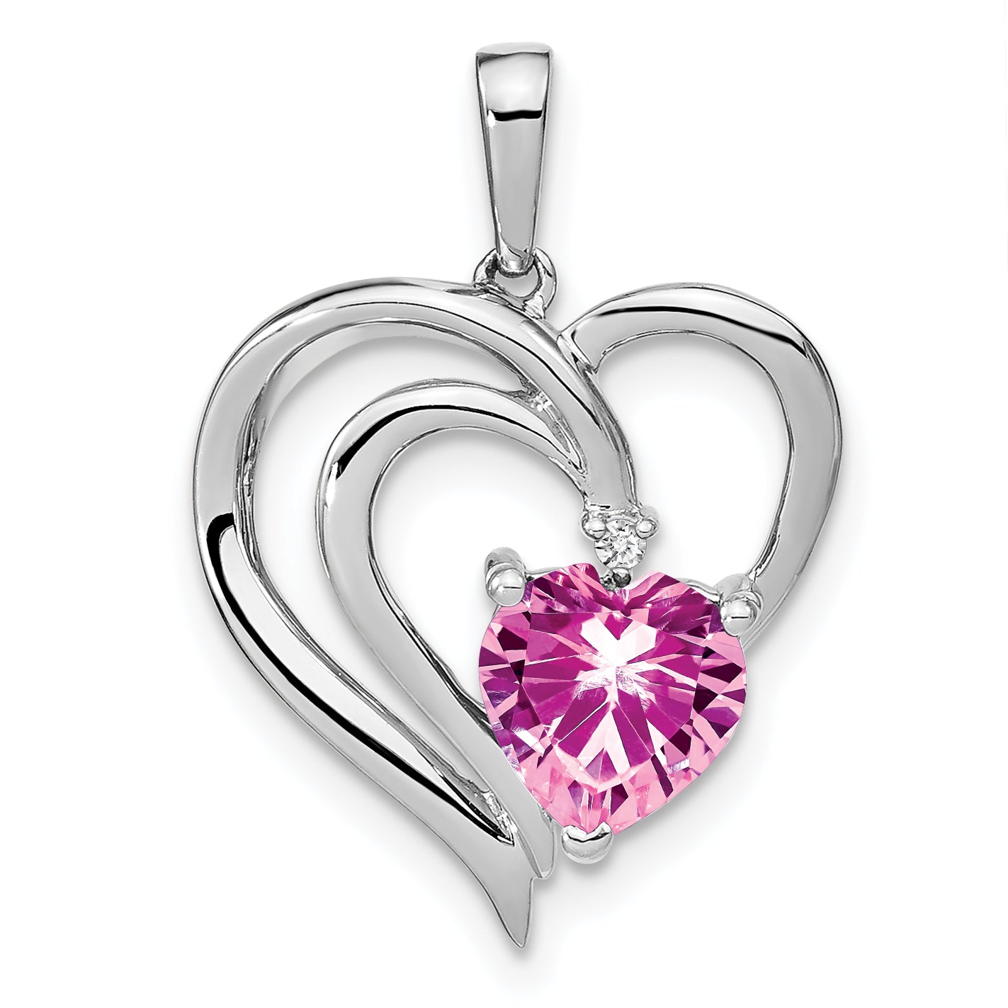 Sterling Silver Rhod-plated Created Pink Sapphire/Diamond Pendant Main image