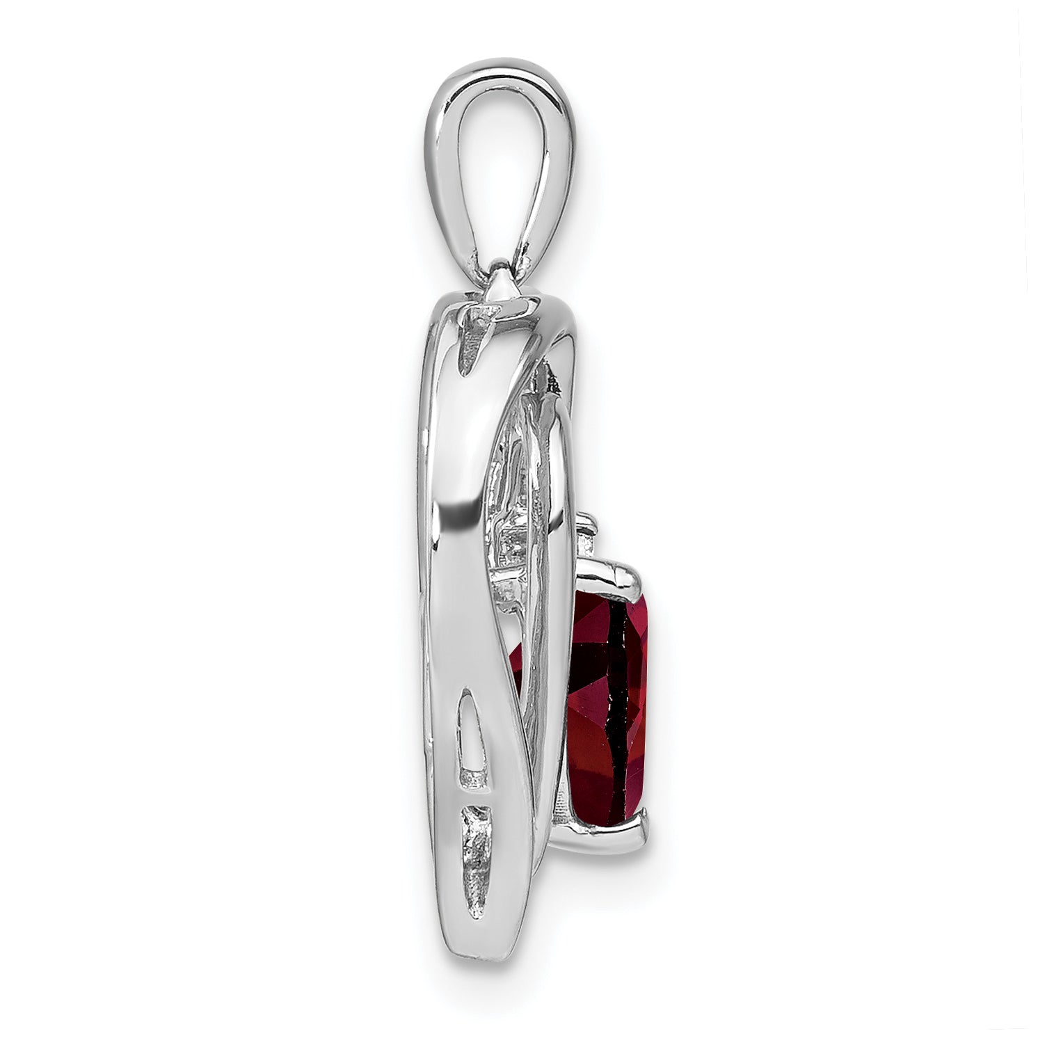 Sterling Silver Rhodium-plated Garnet and Diamond Pendant Secondary image