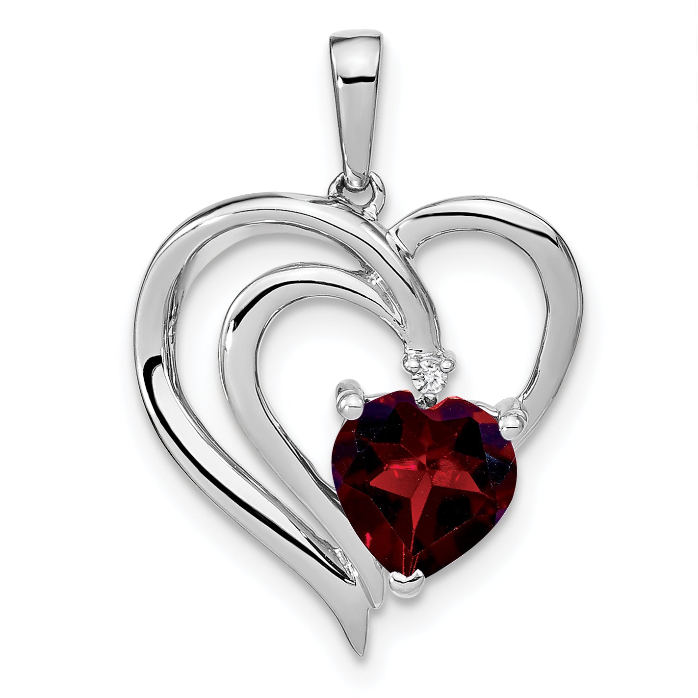 Sterling Silver Rhodium-plated Garnet and Diamond Pendant Main image