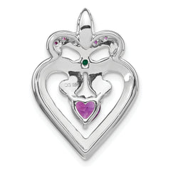 Sterling Silver Rhodium-plated Amethyst/Created Emerald Pendant